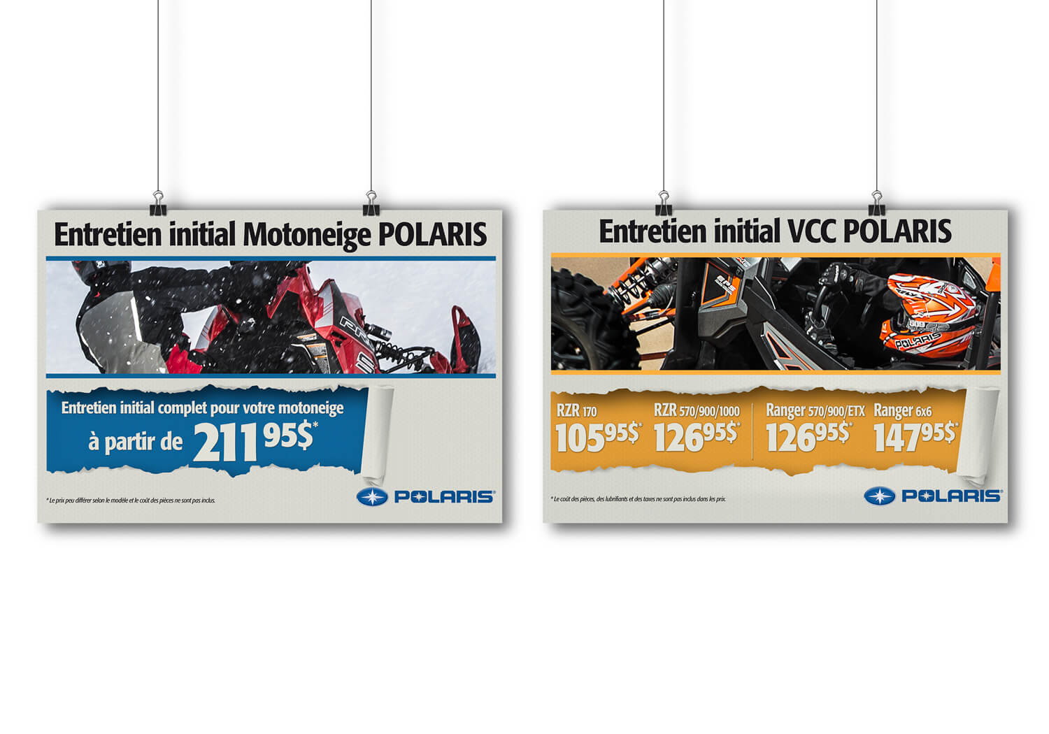 Série d'affiches PLV de Alary Sport pour le département du service et ses programmes d'entretien initial des produits Polaris